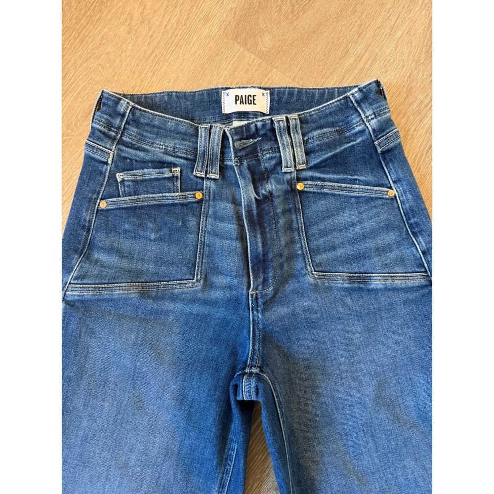 PAIGE Anessa High Rise Wide Leg Raw Hem Jeans Blue 26